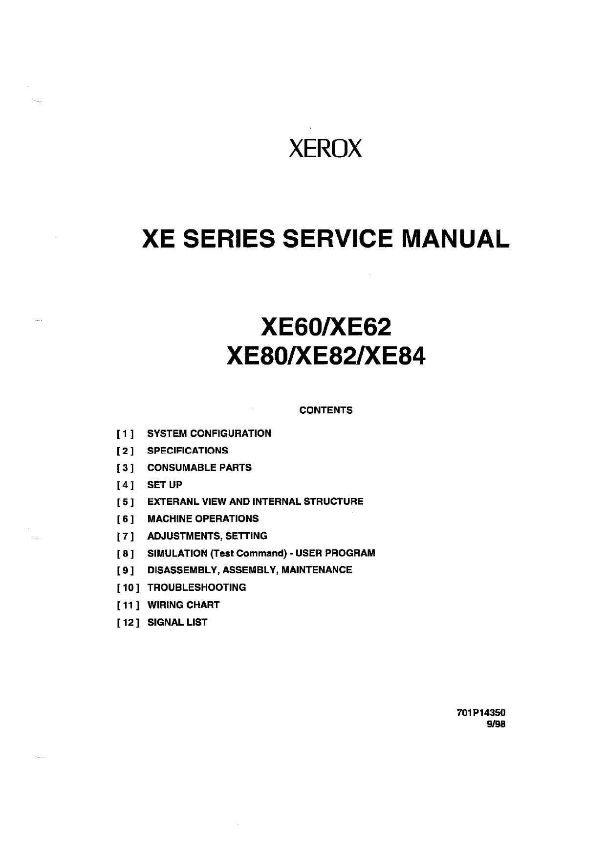 Xerox Copier XE60 62 80 82 84 Parts List and Service Manual-1
